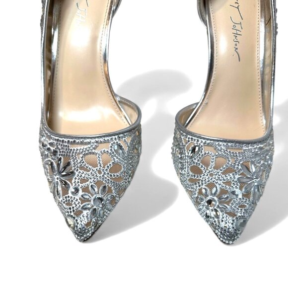 Betsey Johnson Embellished SB-Chic Silver Rhinestone D'Orsay Pumps Heels Size 10 - Picture 8 of 15